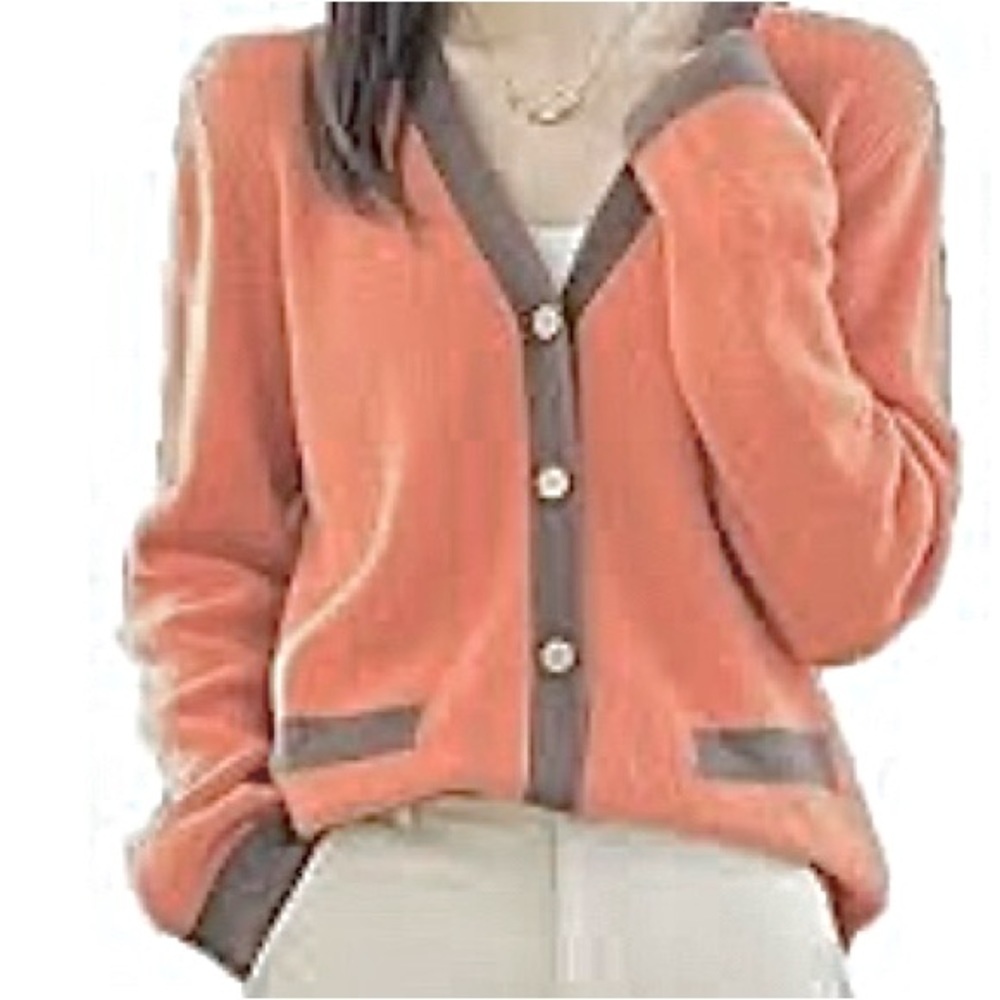 Adidas Cashmere Blend Cardigan Sweater Salmon Heather with Grey Heather Sz M NWT